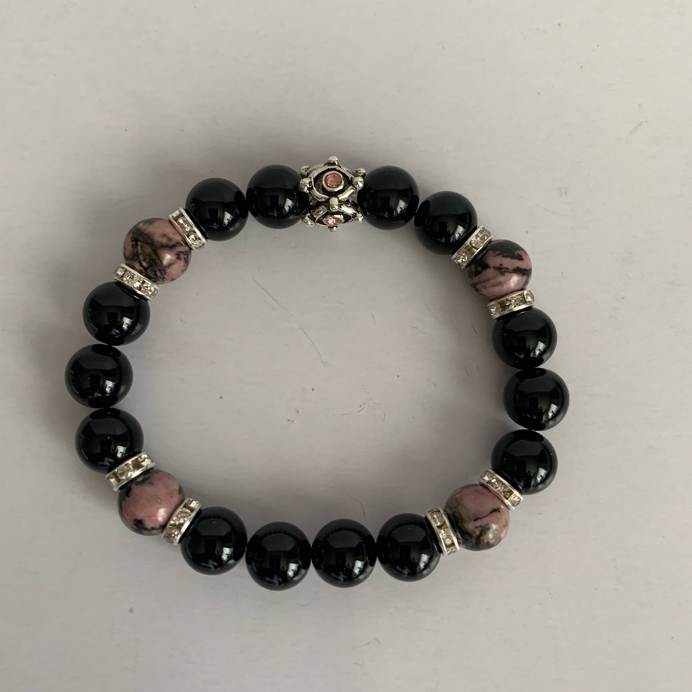 Pink/Black Rhodonite & Black Onyx Bracelet